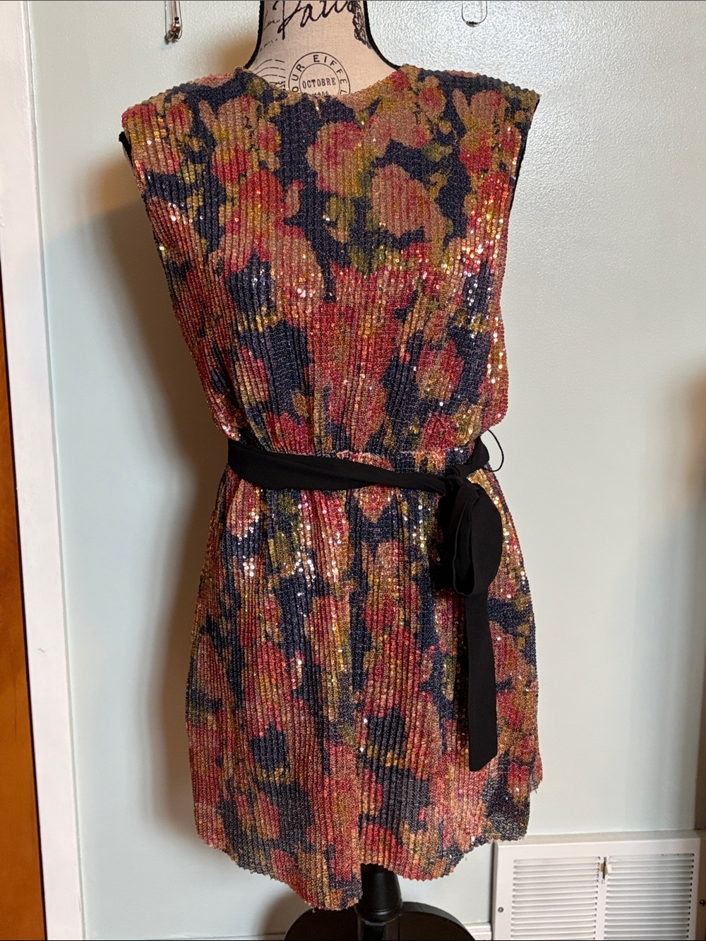 Zara sequin floral mini belted dress